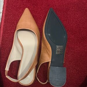 SHEIN Tan Croc-Embossed Slingback Flats